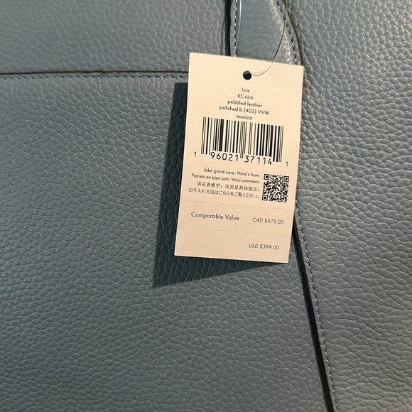 NWT Kate Spade Pebble Leather Baby Blue Tote Bag with Silvertone hardware. - Picture 7 of 11